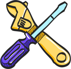 drawing of monkey wrench and screw driver